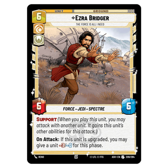 Ezra Bridger card from the Star Wars Unlimited set Ashes of the Empire