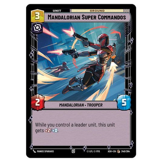 Mandalorian Super Commandos card from the Star Wars Unlimited set Ashes of the Empire