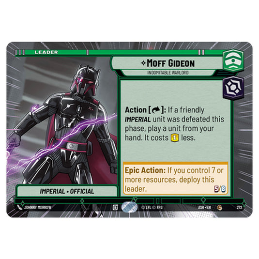 Moff Gideon card from the Star Wars Unlimited set Ashes of the Empire