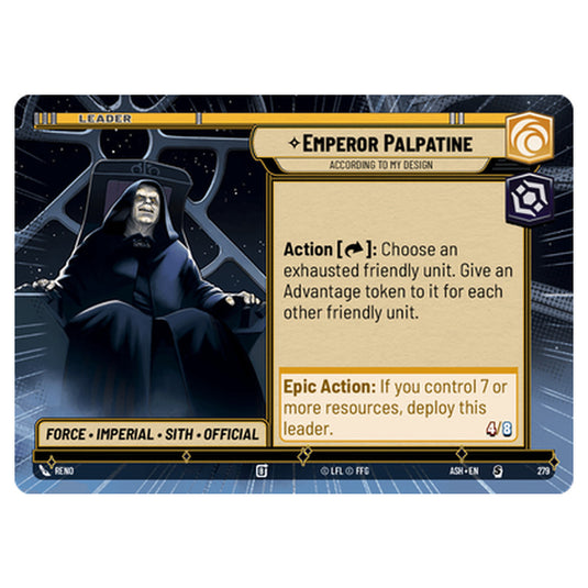 Emperor Palpatine card from the Star Wars Unlimited set Ashes of the Empire
