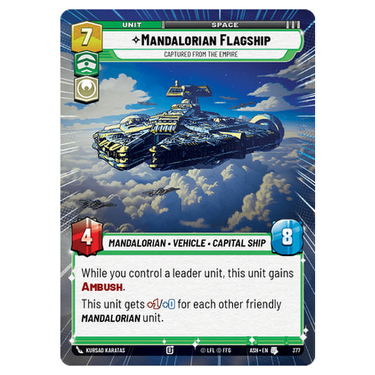 Mandalorian Flagship card from the Star Wars Unlimited set Ashes of the Empire