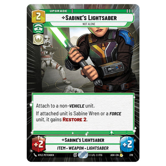 Sabine's Lightsaber card from the Star Wars Unlimited set Ashes of the Empire
