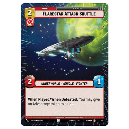 Flarestar Attack Shuttle card from the Star Wars Unlimited set Ashes of the Empire