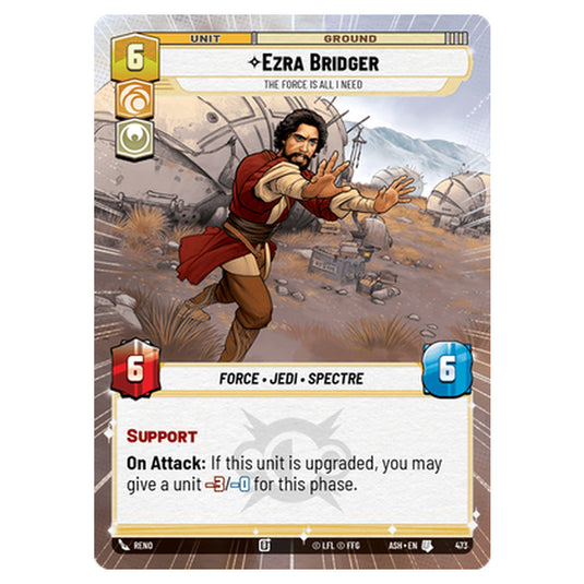 Ezra Bridger card from the Star Wars Unlimited set Ashes of the Empire