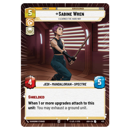 Sabine Wren card from the Star Wars Unlimited set Ashes of the Empire
