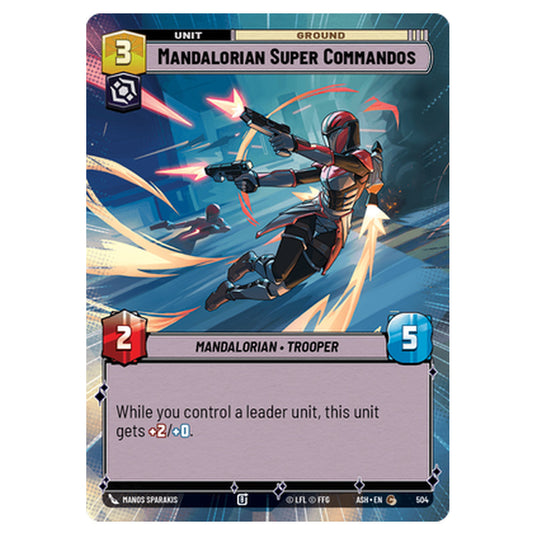 Mandalorian Super Commandos card from the Star Wars Unlimited set Ashes of the Empire