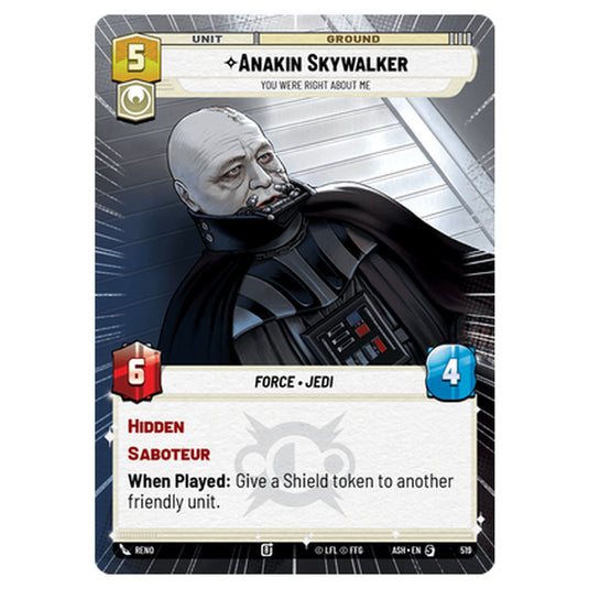 Anakin Skywalker card from the Star Wars Unlimited set Ashes of the Empire