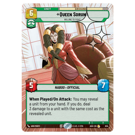 Queen Soruna card from the Star Wars Unlimited set Ashes of the Empire