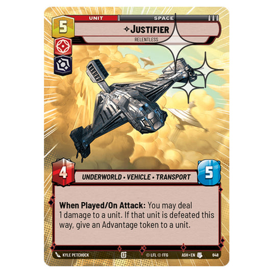 Justifier card from the Star Wars Unlimited set Ashes of the Empire