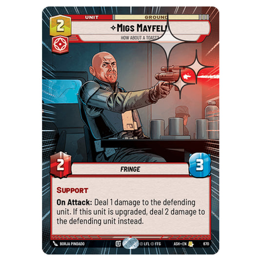 Migs Mayfeld card from the Star Wars Unlimited set Ashes of the Empire