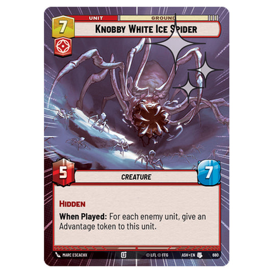 Knobby White Ice Spider card from the Star Wars Unlimited set Ashes of the Empire