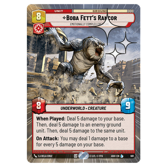 Boba Fett's Rancor card from the Star Wars Unlimited set Ashes of the Empire