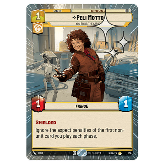 Peli Motto card from the Star Wars Unlimited set Ashes of the Empire