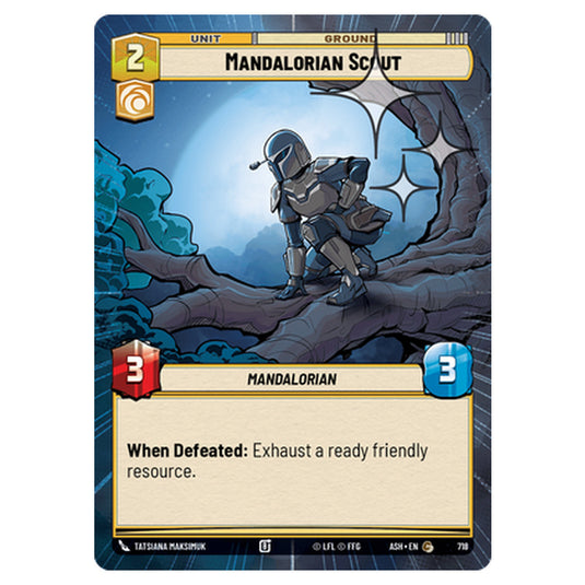 Mandalorian Scout card from the Star Wars Unlimited set Ashes of the Empire