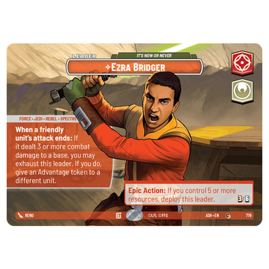 Ezra Bridger card from the Star Wars Unlimited set Ashes of the Empire