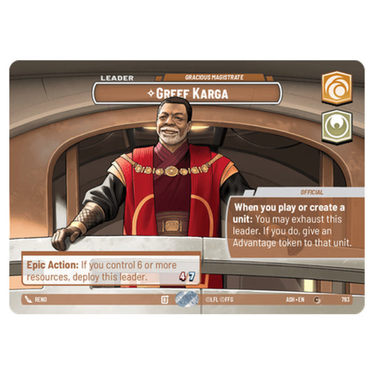 Greef Karga card from the Star Wars Unlimited set Ashes of the Empire