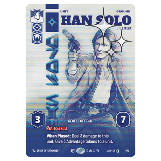 Han Solo card from the Star Wars Unlimited set Ashes of the Empire