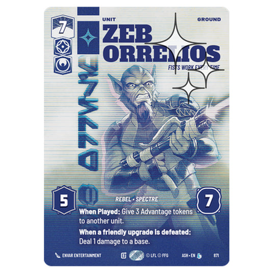 Zeb Orrelios card from the Star Wars Unlimited set Ashes of the Empire