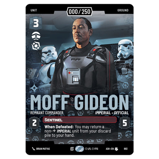 Moff Gideon card from the Star Wars Unlimited set Ashes of the Empire
