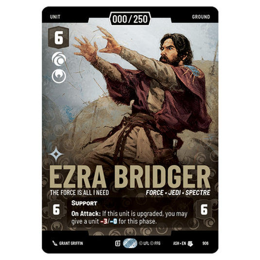 Ezra Bridger card from the Star Wars Unlimited set Ashes of the Empire