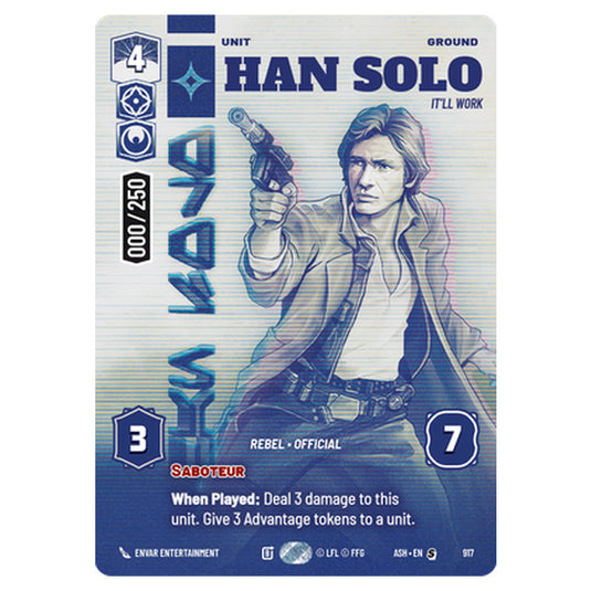 Han Solo card from the Star Wars Unlimited set Ashes of the Empire