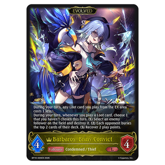 Barbaros, Briny Convict BP19-020EN card from the Shadowverse: Evolve set Eightfold Retribution & Omens and Heirs