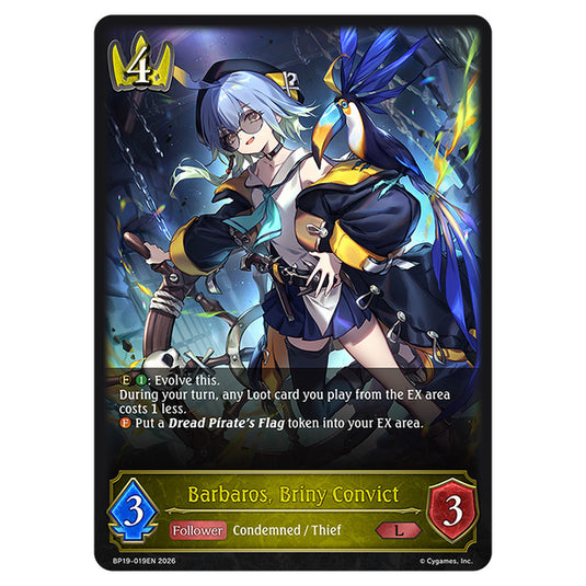 Barbaros, Briny Convict BP19-019EN card from the Shadowverse: Evolve set Eightfold Retribution & Omens and Heirs