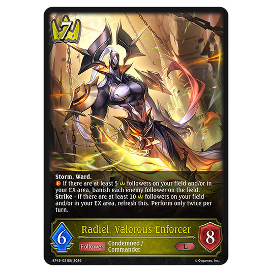 Radiel, Valorous Enforcer BP19-021EN card from the Shadowverse: Evolve set Eightfold Retribution & Omens and Heirs