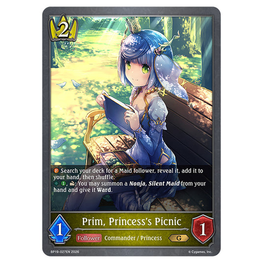 Prim, Princess's Picnic BP19-027EN card from the Shadowverse: Evolve set Eightfold Retribution & Omens and Heirs