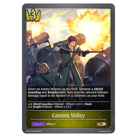 Cannon Volley BP19-037EN card from the Shadowverse: Evolve set Eightfold Retribution & Omens and Heirs