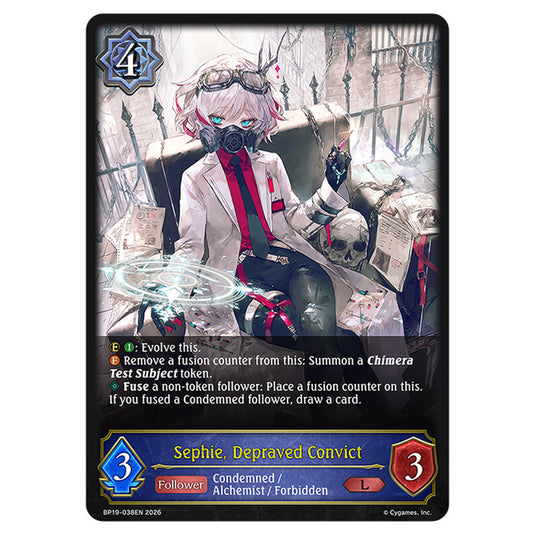 Sephie, Depraved Convict BP19-038EN card from the Shadowverse: Evolve set Eightfold Retribution & Omens and Heirs