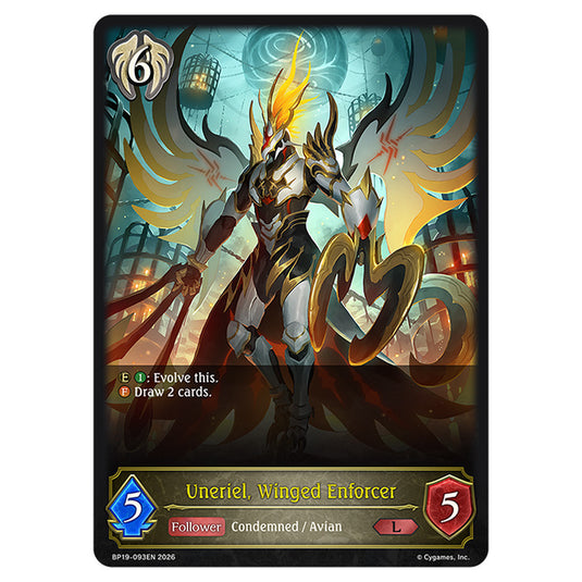 Uneriel, Winged Enforcer BP19-093EN card from the Shadowverse: Evolve set Eightfold Retribution & Omens and Heirs
