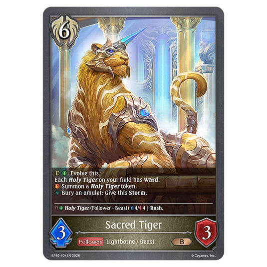 Sacred Tiger BP19-104EN card from the Shadowverse: Evolve set Eightfold Retribution & Omens and Heirs