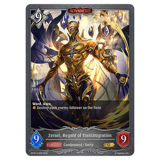 Zerael, Regent of Transmigration BP19-114EN card from the Shadowverse: Evolve set Eightfold Retribution & Omens and Heirs