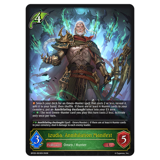 Izudia, Annihilation Manifest BP20-001EN card from the Shadowverse: Evolve set Eightfold Retribution & Omens and Heirs