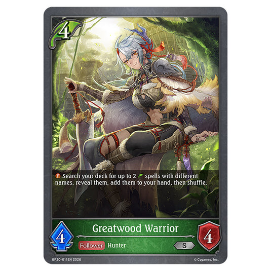 Greatwood Warrior BP20-011EN card from the Shadowverse: Evolve set Eightfold Retribution & Omens and Heirs