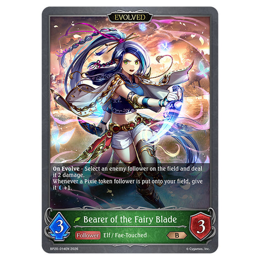 Bearer of the Fairy Blade BP20-014EN card from the Shadowverse: Evolve set Eightfold Retribution & Omens and Heirs