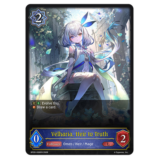 Velharia, Heir to Truth BP20-038EN card from the Shadowverse: Evolve set Eightfold Retribution & Omens and Heirs