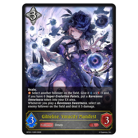 Gilnelise, Voracity Manifest BP20-113EN card from the Shadowverse: Evolve set Eightfold Retribution & Omens and Heirs