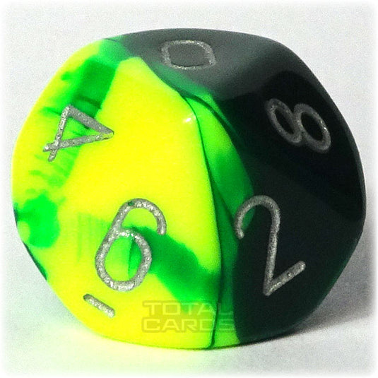 Chessex - Gemini 16mm D10 - Green-Yellow w/Silver