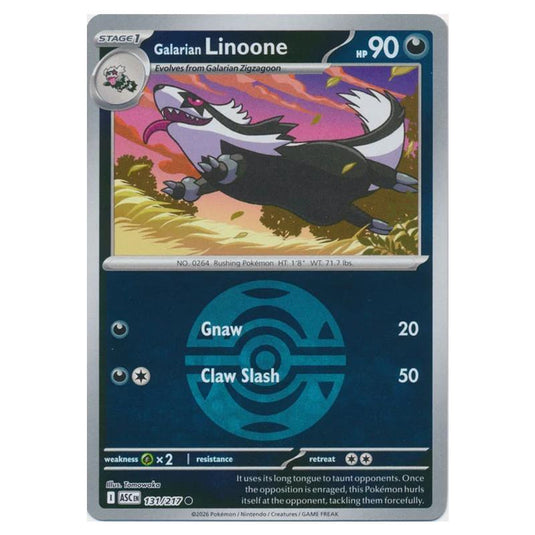Pokemon - Mega Evolution - Ascended Heroes - Ball & Rocket Reverse Holo - Galarian Linoone - 131/217