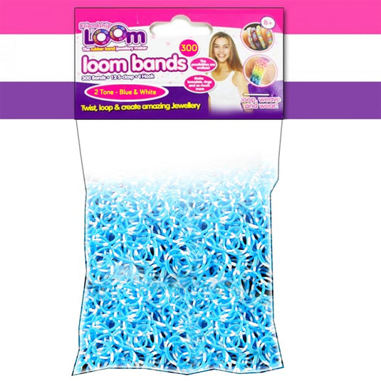 2 Tone (Blue & White) Loom Bands - x300