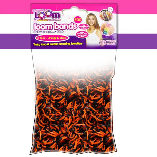 2 Tone (Orange & Black) Loom Bands - x300