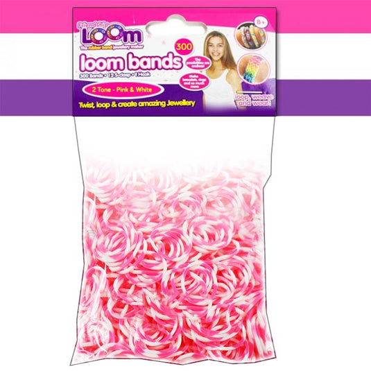 2 Tone (Pink & White) Loom Bands - x300