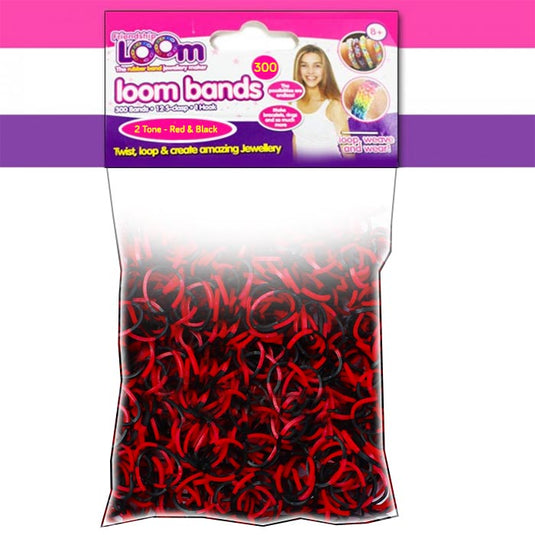 2 Tone (Red & Black) Loom Bands - x300