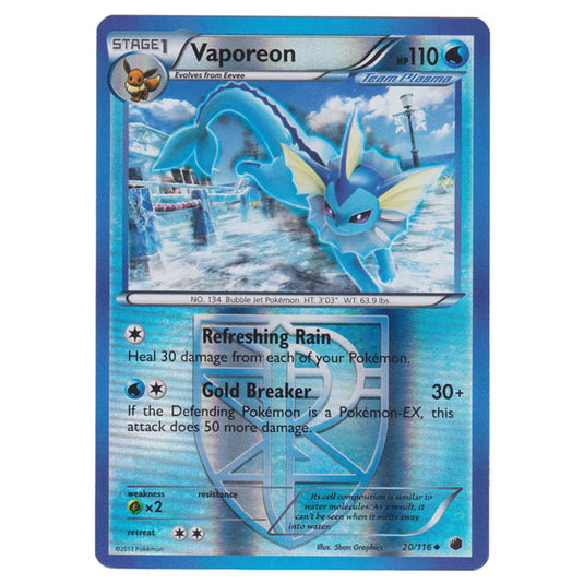 Pokemon - Black & White - Plasma Freeze - (Reverse Holo) Vaporeon - 20/116