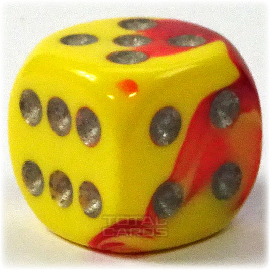 Chessex - Gemini 16mm D6 w/pips - Red-Yellow w/Silver