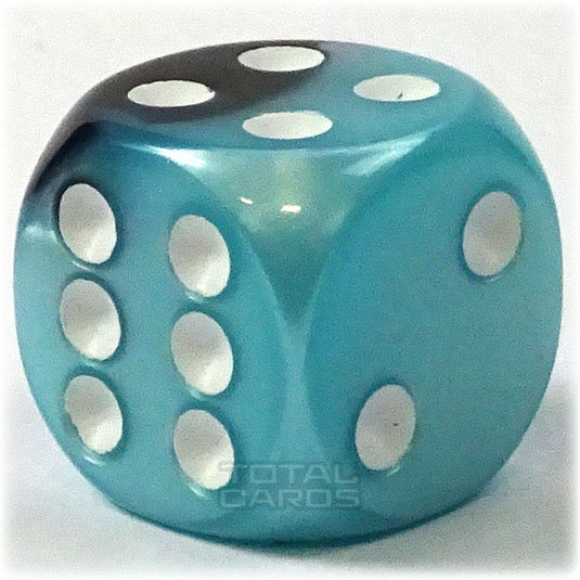 Chessex - Gemini 16mm D6 w/pips - Black-Light Blue w/White