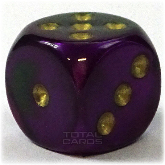 Chessex - Gemini 16mm D6 w/pips - Green-Purple w/Gold