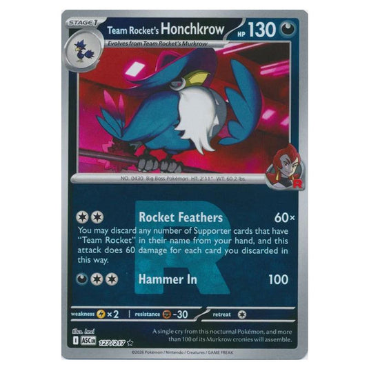 Pokemon - Mega Evolution - Ascended Heroes - Ball & Rocket Reverse Holo - Team Rocket's Honchkrow - 127/217